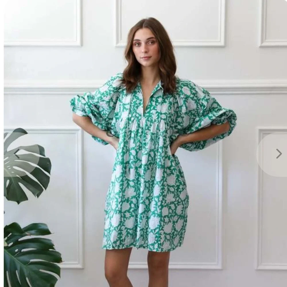 Mille Daisy Dress Size Medium Green Zinnia Print Tassels - Picture 1 of 12